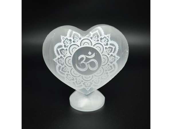 Szelenit szív álló om mandala 9-10cm