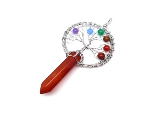 Életfa ezüst drót csúcs karneol medál 5x9cm