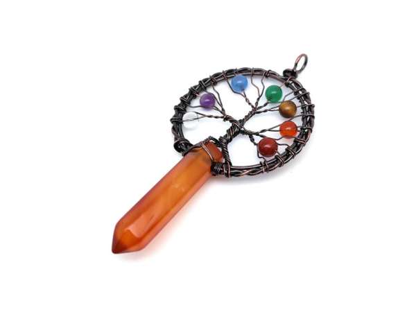 Életfa bronz drót csúcs karneol medál 5x9cm