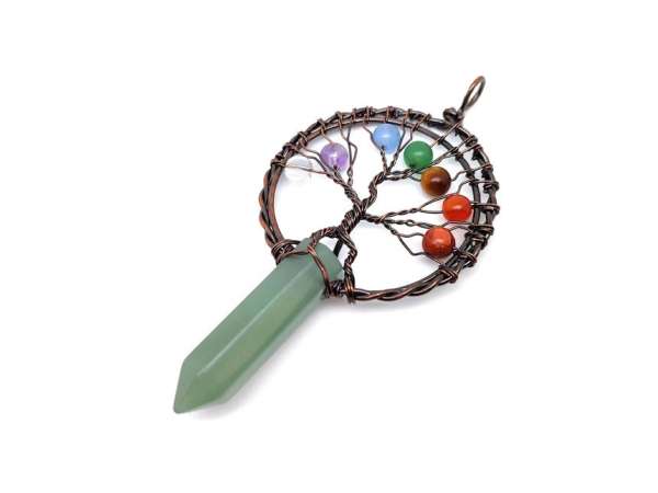 Életfa bronz drót csúcs aventurin medál 5x9cm