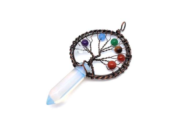 Életfa bronz drót csúcs opalit medál 5x9cm