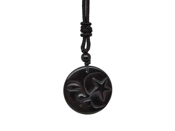 Kör hold csillag obszidián medál zsinóron 3,5cm