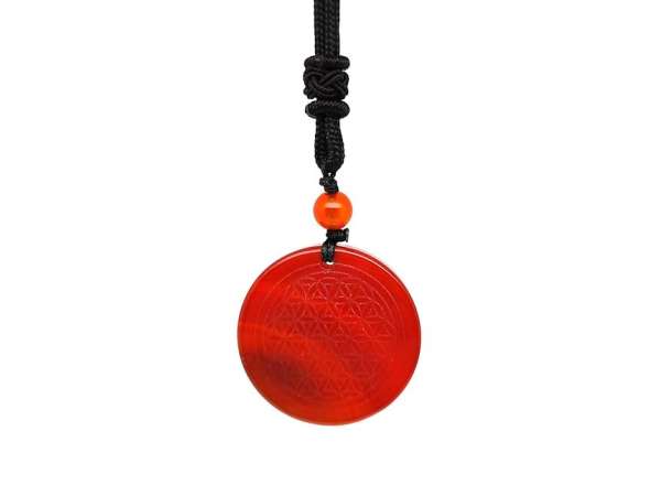 Kör életvirág karneol medál zsinóron 3,5cm