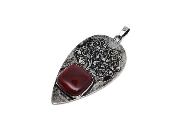 Csepp fém életfa karneol medál 3x5cm