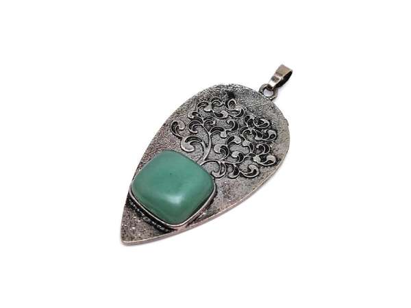 Csepp fém életfa aventurin medál 3x5cm