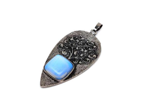 Csepp fém életfa opalit medál 3x5cm