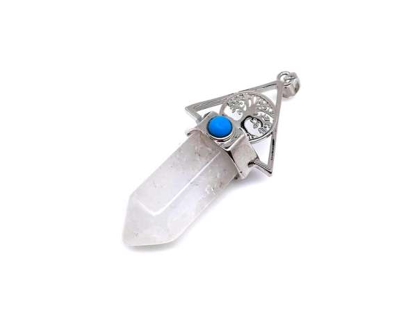 Csúcs fém életfa hegyikristály medál 3x5,5cm