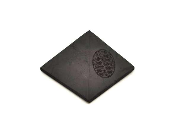 Shungit piramis gravírozott életvirág 7cm