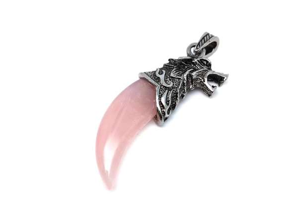 Karom fém farkas rózsakvarc medál 2x5,5cm