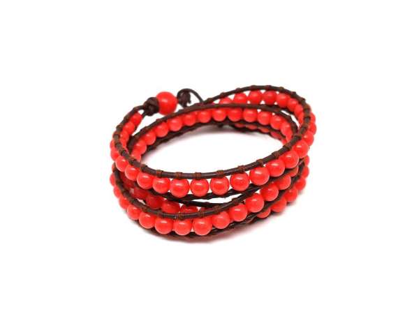 Jáde szin málna golyó 6mm bőrrel font kari 58cm