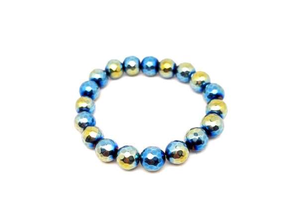 Achát hatsz. faz aura sárga kék golyó kari 10-11mm