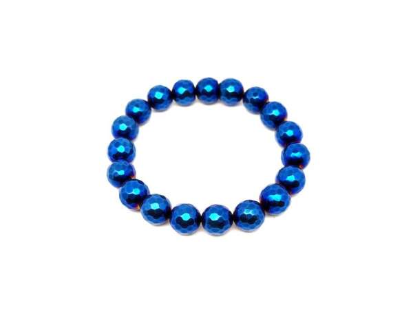 Achát hatszög faz aura kék golyó karkötő 10-11mm