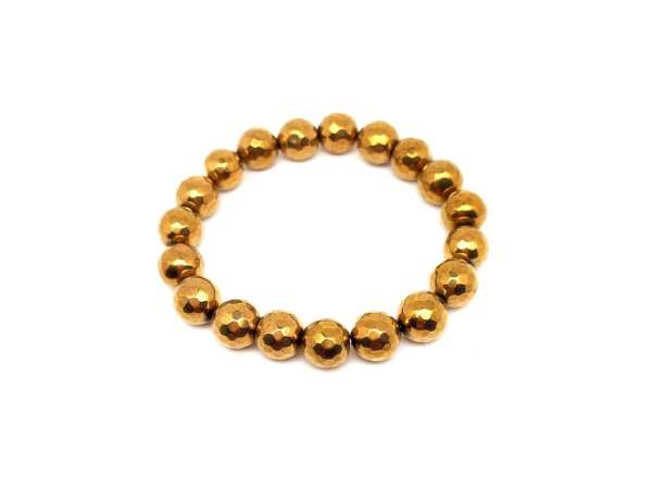 Achát hatszög faz aura arany golyó karkötő 10mm