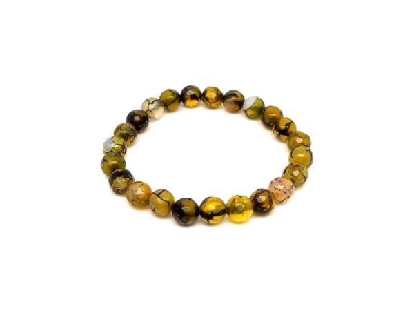 Achát tűz fazettált szin zöld sárga golyó kari 8mm