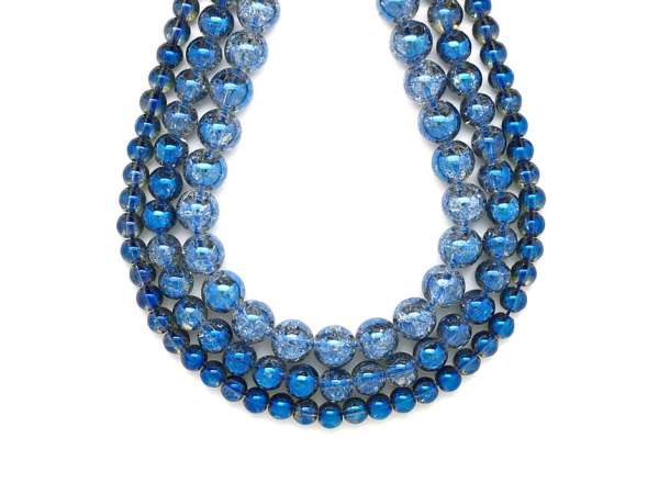 Üveg roppantott aura szin kék golyó 6-7mm– ékszerkészítő alapanyag (füzér)