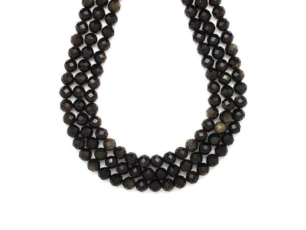 Obszidián fazettált golyó 6mm– ékszerkészítő alapanyag (füzér)