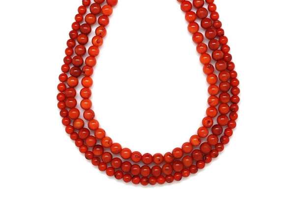 Korall szinezett golyó piros 4-4,5mm– ékszerkészítő alapanyag (füzér)