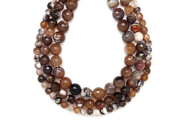 Achát tűz fazettált szinezett barna golyó 10-11mm– ékszerkészítő alapanyag (füzér)