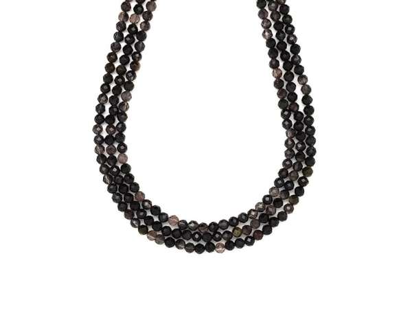 Obszidián fazettált golyó 3-4mm– ékszerkészítő alapanyag (füzér)