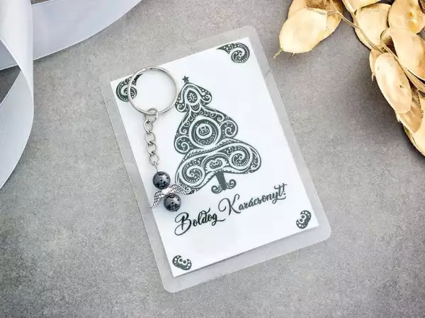 Védőangyal hematit kulcstartó Karácsonyi üdvözlettel