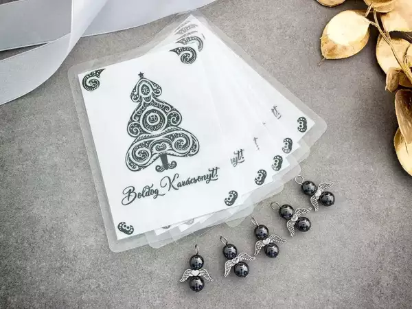 Szívből jövő hematit angyal medál Karácsonyi üdvözlettel 5dbos csomag