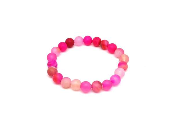 Achát matt színezett sávos pink golyó karkötő 8mm