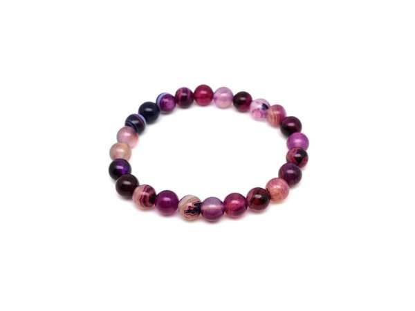 Achát szinezett sávos lila golyó karkötő 8mm