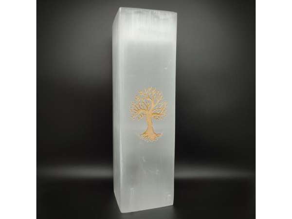 Szelenit hasáb lámpa életfa arany 25cm