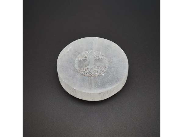 Szelenit korong életfa ezüst matricás 6-7cm