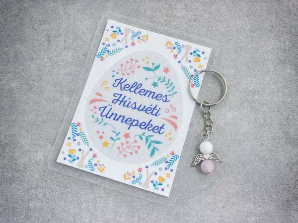 Kellemes Húsvéti kulcstartó rózsakvarccal