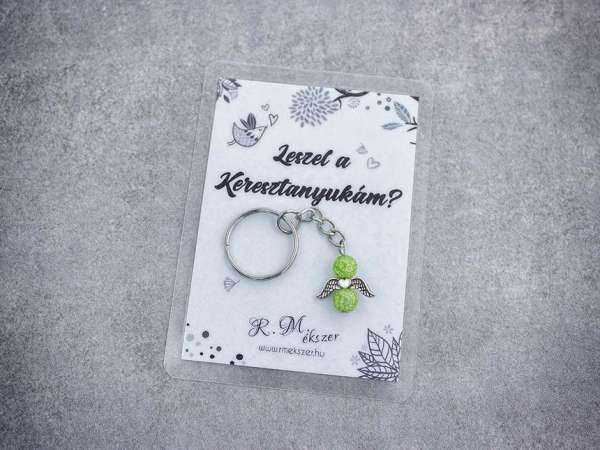 Leszel a Keresztanyukám zöld angyal medálos kulcstartó