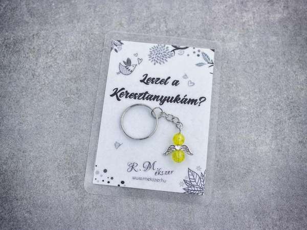 Leszel a Keresztanyukám sárga angyal medálos kulcstartó