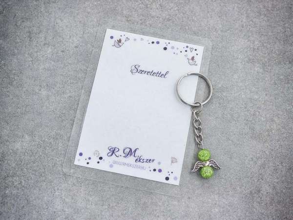 Szeretettel zöld angyal medálos kulcstartó