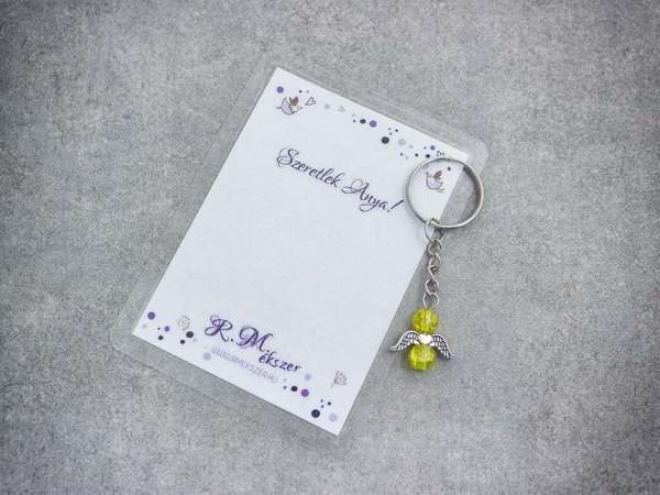 Szeretlek Anya sárga angyal medálos kulcstartó