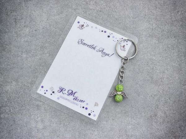 Szeretlek Anya zöld angyal medálos kulcstartó