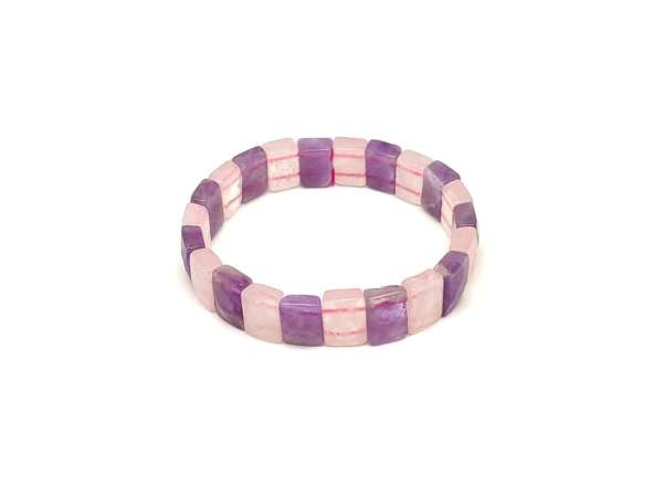 Ametiszt Rózsakvarc faz. téglalap karkötő 13x9mm