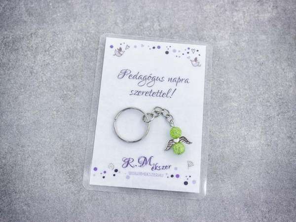 Pedagógus napra zöld angyal medálos kulcstartó