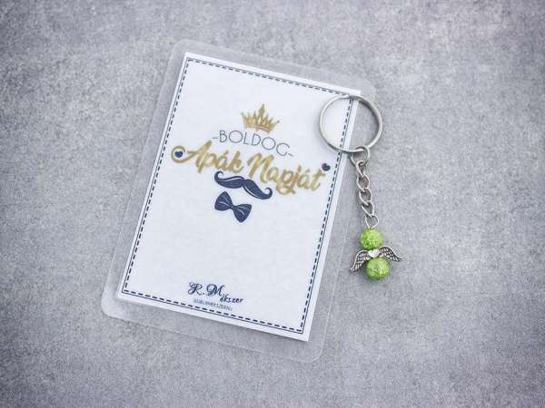 Boldog Apák Napját zöld angyal medálos kulcstartó