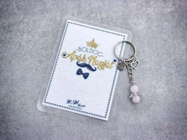 Boldog Apák Napját kulcstartó rózsakvarccal