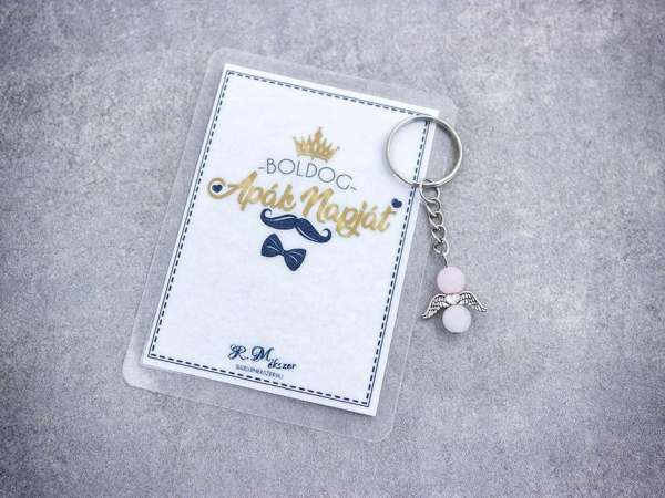 Boldog Apák Napját kulcstartó rózsakvarccal