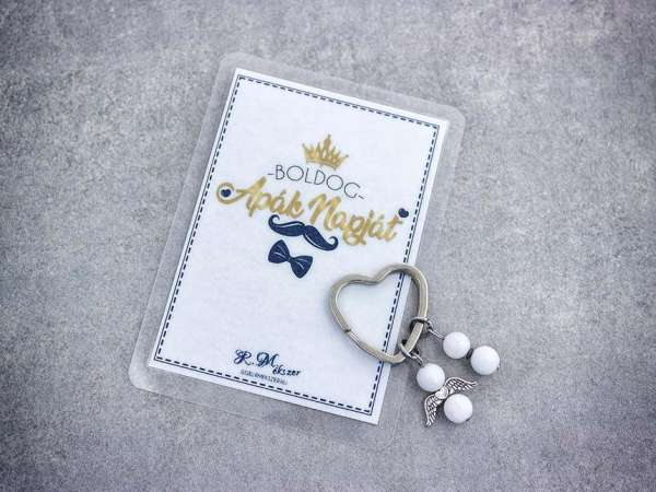 Boldog Apák Napját kulcstartó tejkvarccal