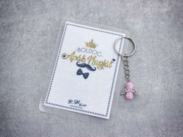 Boldog Apák Napját rózsaszín angyal medálos kulcstartó