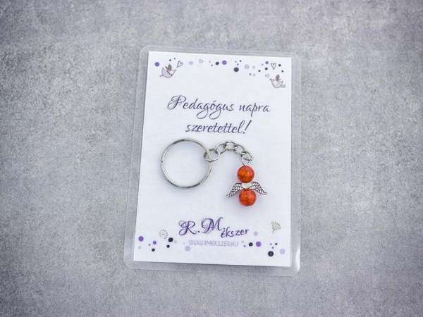 Pedagógus napra narancssárga angyal medálos kulcstartó