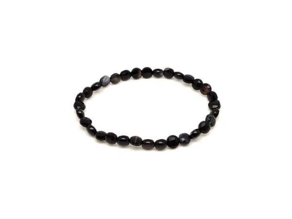 Achát fekete fazettált korong karkötő 6x4mm