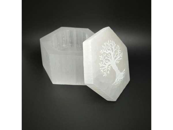 Szelenit doboz hatszög életfa fehér 6x8cm