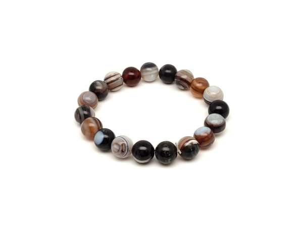 Achát szin. sötét barna sávos golyó karkötő 10mm