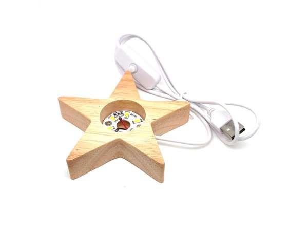 Lámpa fa talpas USB fehér csillag 10cm