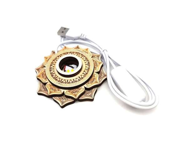 Lámpa fa talpas USB lótusz fehér 8cm