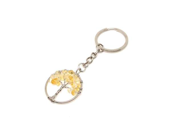 Életfa drótos Citromkvarc kulcstartó 3cm