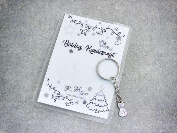 Boldog Karácsonyt színes nyuszi medálos kulcstartó